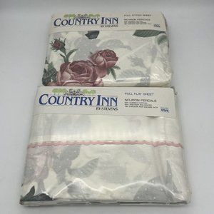 Country Inn by Stevens Full Flat & Fitted Sheet Set Candy Stripe Rose NIP